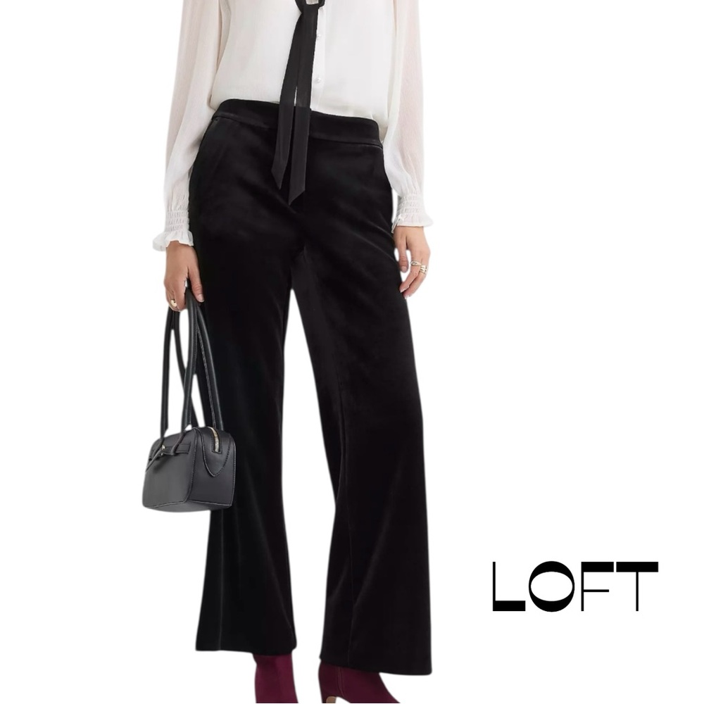 LOFT Black Velvet Wide Leg Pants NWT Size M